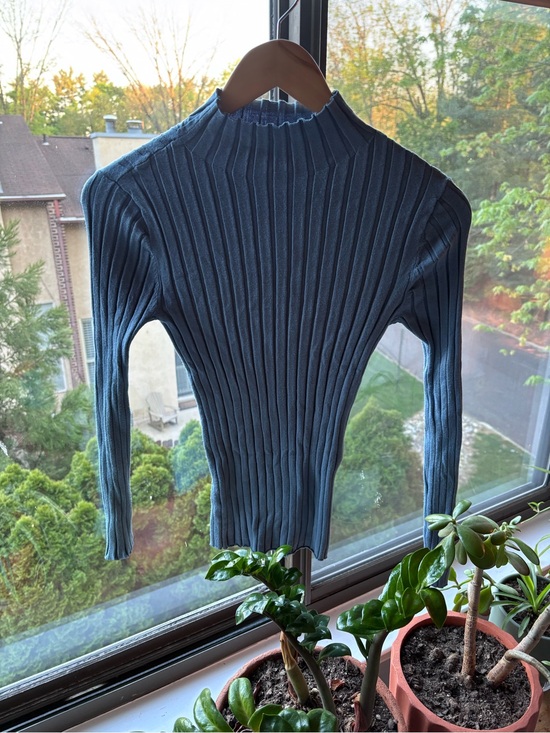 LOFT Tops - LOFT Teal Ribbed Mock Neck Sweater